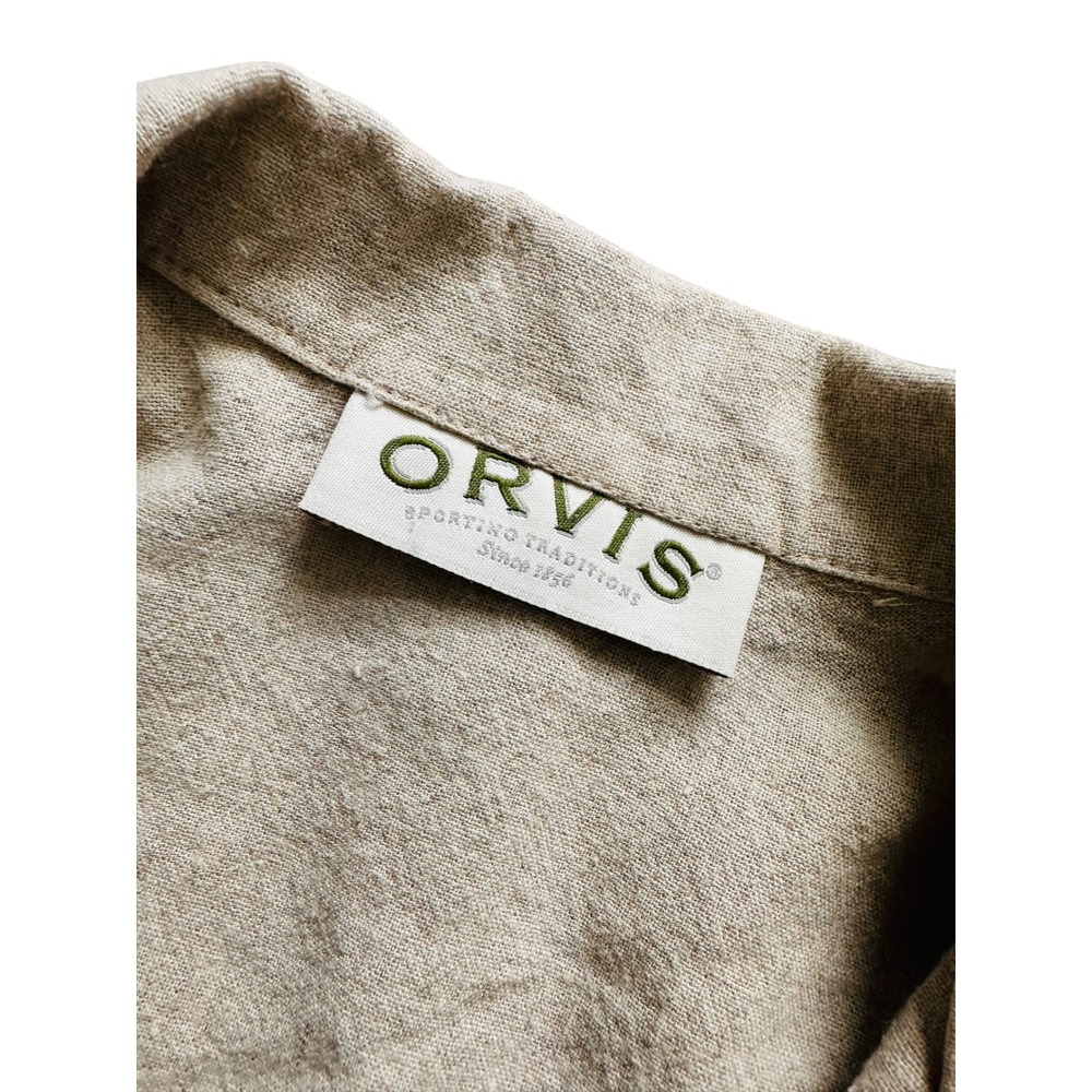 Coastal Linen Orvis Button Top Beige Rayon Camp Blouse M - Picture 3 of 8